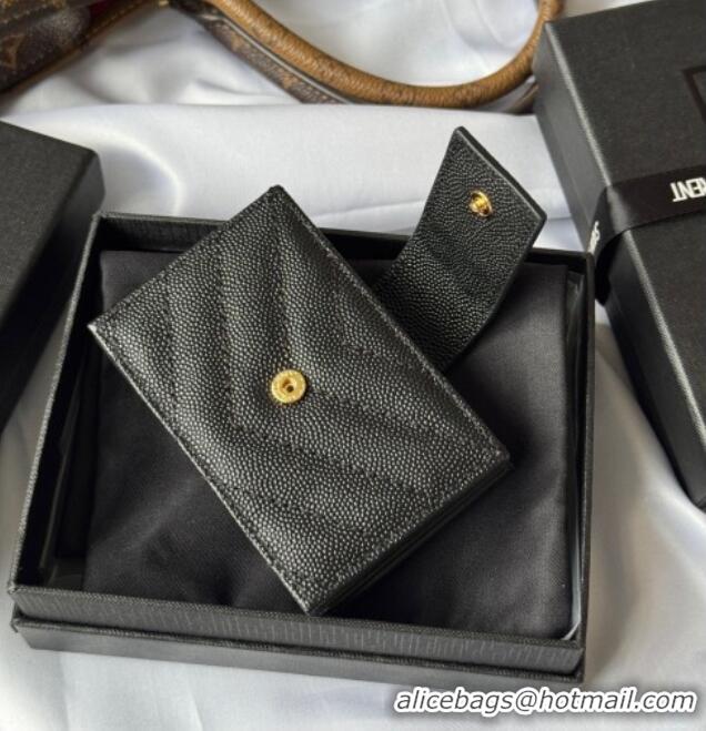 Big Discount Saint Laurent Grained Leather Card Holder Wallet 607907 Black/Gold 2025