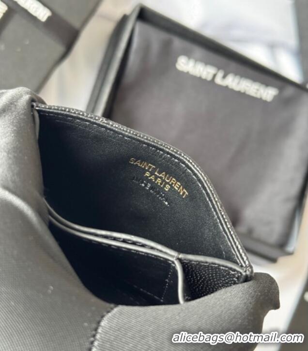 Big Discount Saint Laurent Grained Leather Card Holder Wallet 607907 Black/Gold 2025