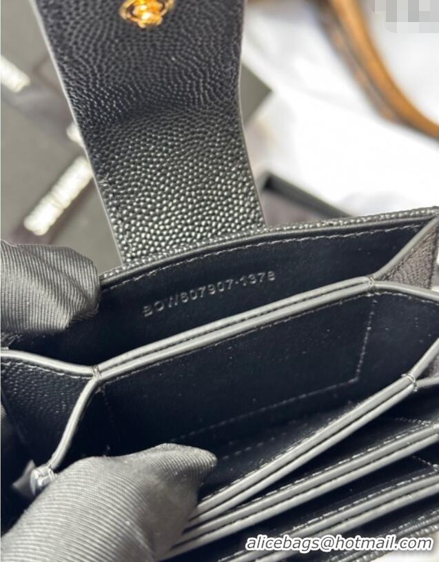Top Grade Saint Laurent Grained Leather Card Holder Wallet 607907 All Black 2025