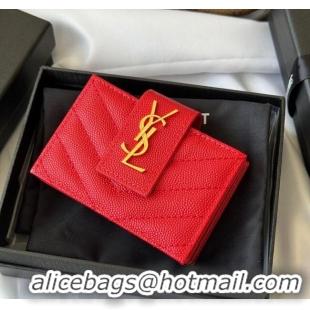 Famous Brand Saint Laurent Grained Leather Card Holder Wallet 607907 Red 2025