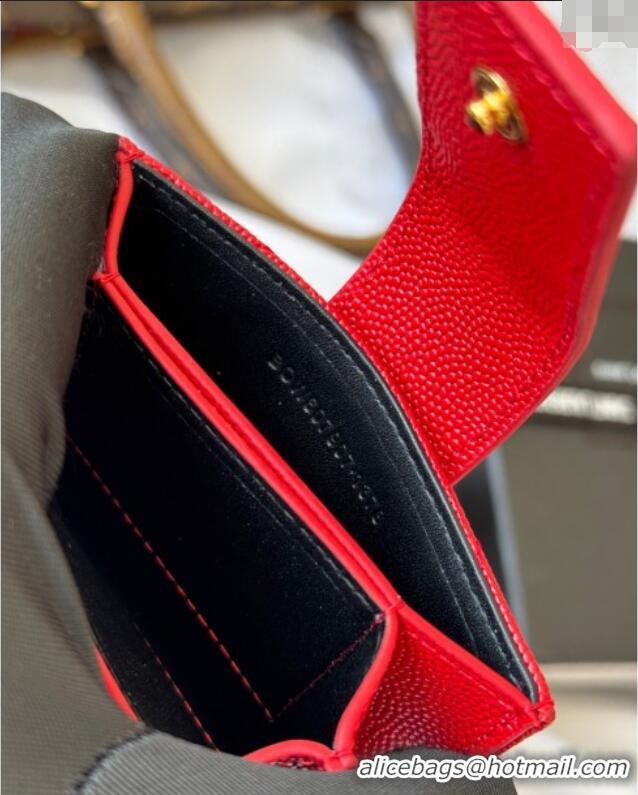 Famous Brand Saint Laurent Grained Leather Card Holder Wallet 607907 Red 2025