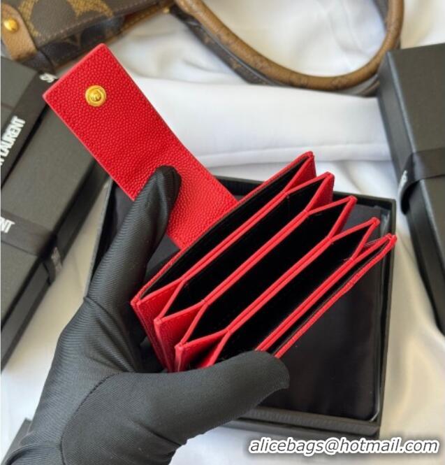 Famous Brand Saint Laurent Grained Leather Card Holder Wallet 607907 Red 2025