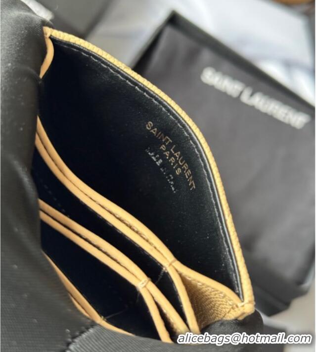 Best Price Saint Laurent Grained Leather Card Holder Wallet 607907 Yellow 2025