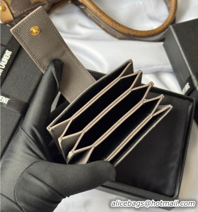 Good Looking Saint Laurent Grained Leather Card Holder Wallet 607907 Grey 2025