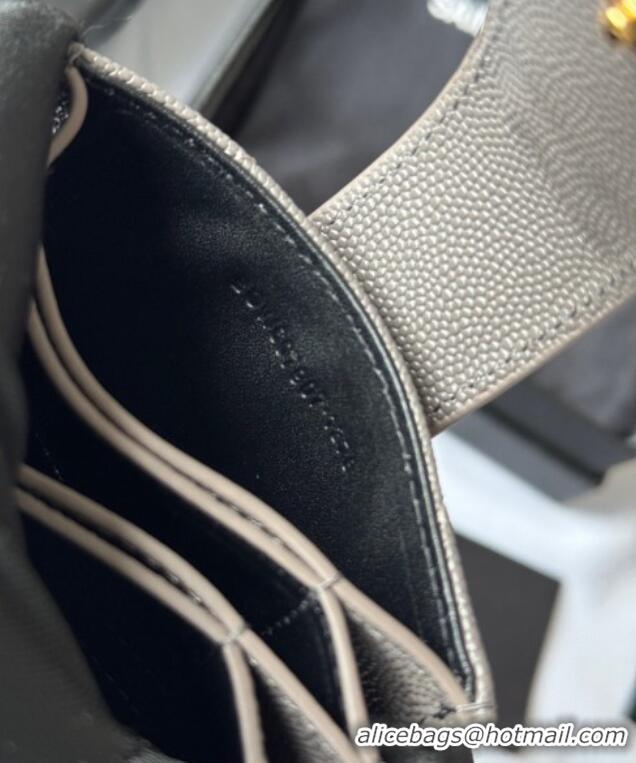 Good Looking Saint Laurent Grained Leather Card Holder Wallet 607907 Grey 2025