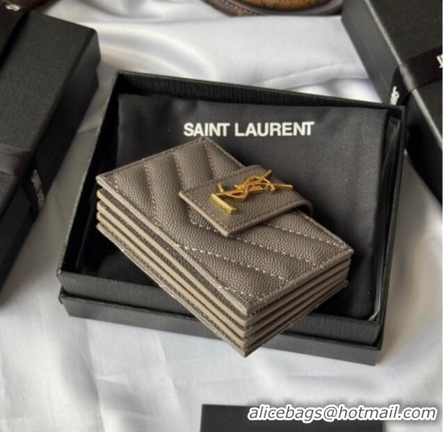 Good Looking Saint Laurent Grained Leather Card Holder Wallet 607907 Grey 2025