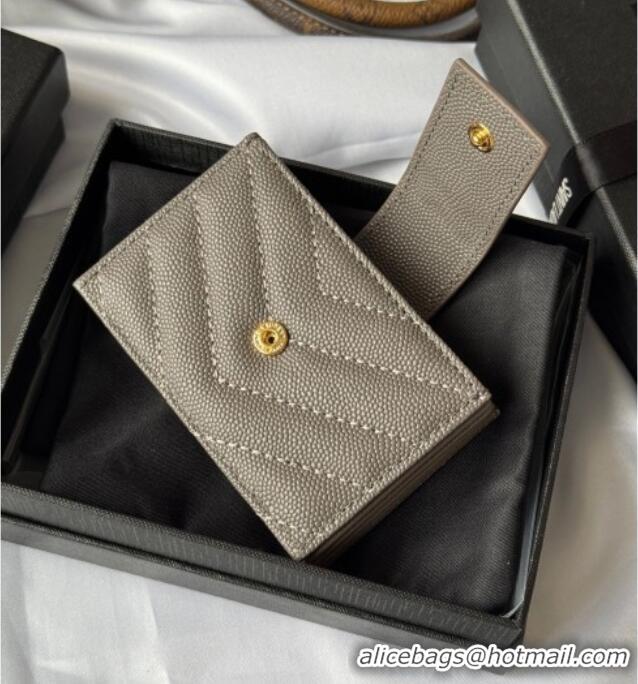 Good Looking Saint Laurent Grained Leather Card Holder Wallet 607907 Grey 2025