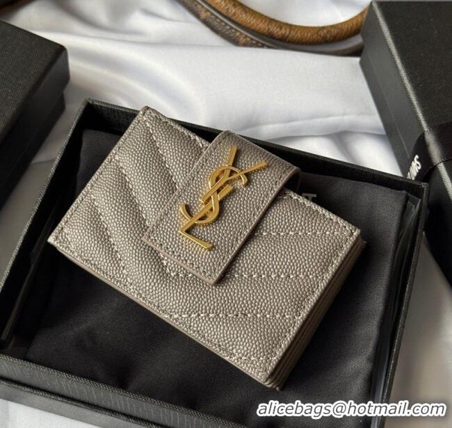 Good Looking Saint Laurent Grained Leather Card Holder Wallet 607907 Grey 2025