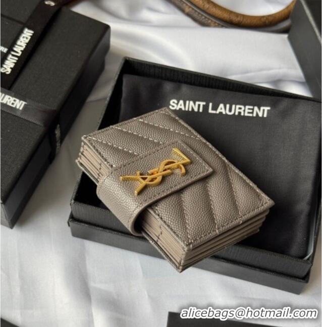 Good Looking Saint Laurent Grained Leather Card Holder Wallet 607907 Grey 2025