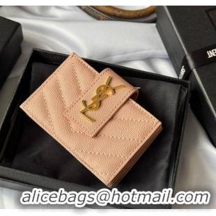 Best Quality Saint Laurent Grained Leather Card Holder Wallet 607907 Light Pink 2025