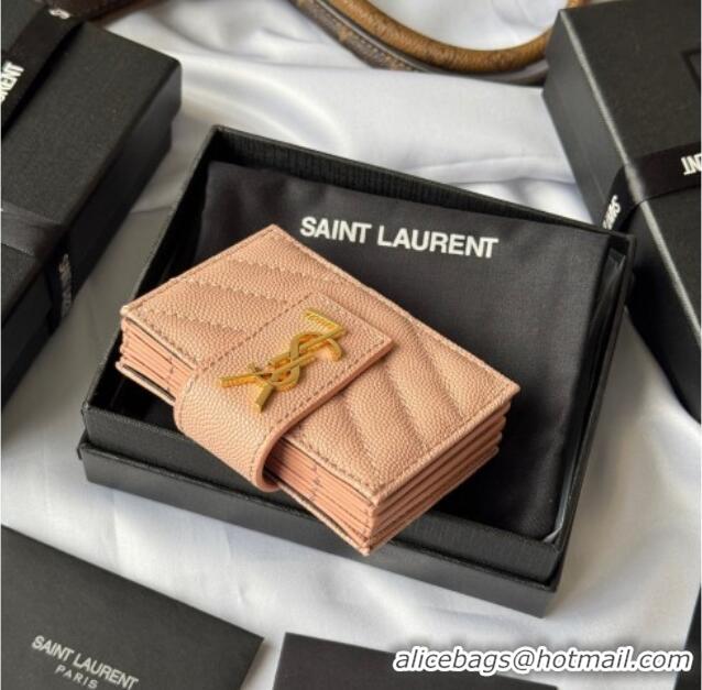 Best Quality Saint Laurent Grained Leather Card Holder Wallet 607907 Light Pink 2025
