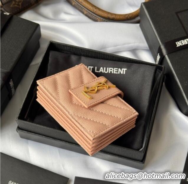 Best Quality Saint Laurent Grained Leather Card Holder Wallet 607907 Light Pink 2025