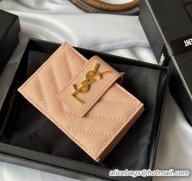 Best Quality Saint Laurent Grained Leather Card Holder Wallet 607907 Light Pink 2025