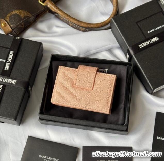Best Quality Saint Laurent Grained Leather Card Holder Wallet 607907 Light Pink 2025