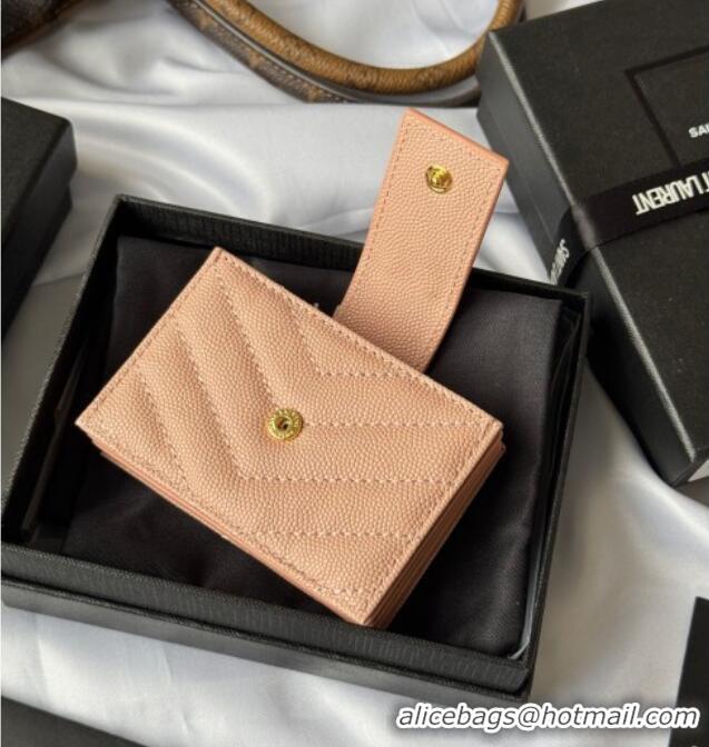 Best Quality Saint Laurent Grained Leather Card Holder Wallet 607907 Light Pink 2025