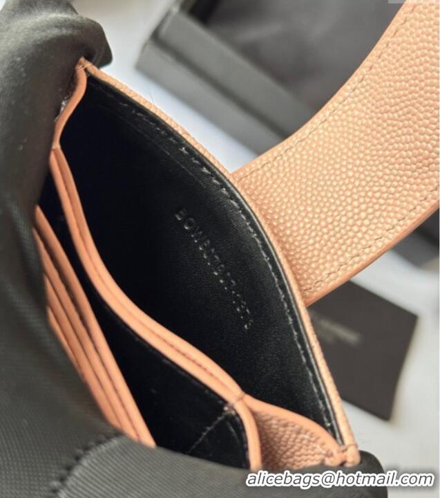 Best Quality Saint Laurent Grained Leather Card Holder Wallet 607907 Light Pink 2025