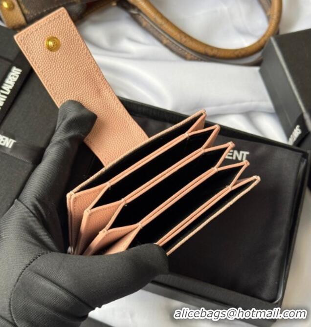 Best Quality Saint Laurent Grained Leather Card Holder Wallet 607907 Light Pink 2025