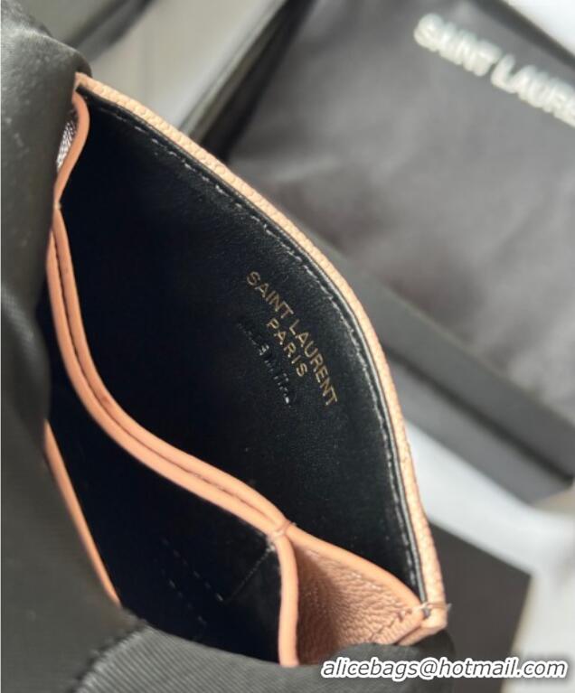 Best Quality Saint Laurent Grained Leather Card Holder Wallet 607907 Light Pink 2025