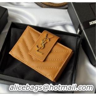Good Looking Saint Laurent Grained Leather Card Holder Wallet 607907 Brown 2025