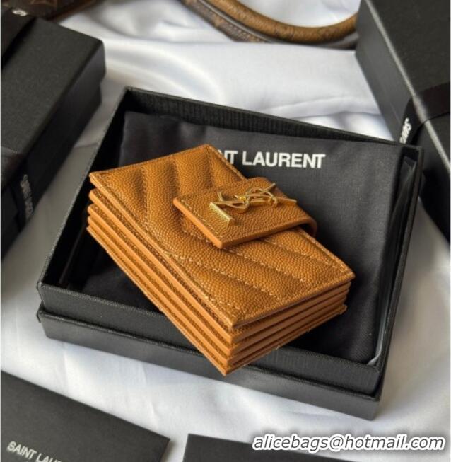 Good Looking Saint Laurent Grained Leather Card Holder Wallet 607907 Brown 2025