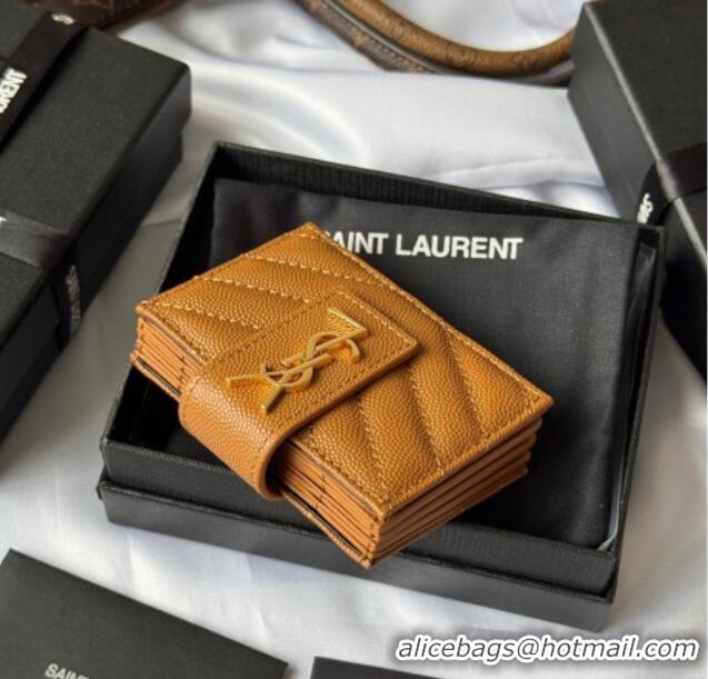 Good Looking Saint Laurent Grained Leather Card Holder Wallet 607907 Brown 2025