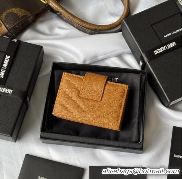 Good Looking Saint Laurent Grained Leather Card Holder Wallet 607907 Brown 2025