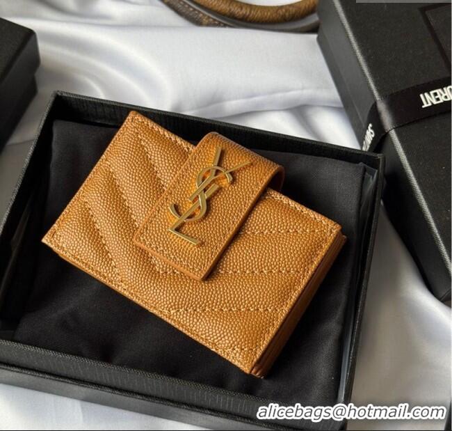 Good Looking Saint Laurent Grained Leather Card Holder Wallet 607907 Brown 2025