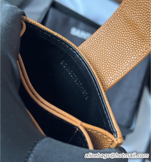 Good Looking Saint Laurent Grained Leather Card Holder Wallet 607907 Brown 2025