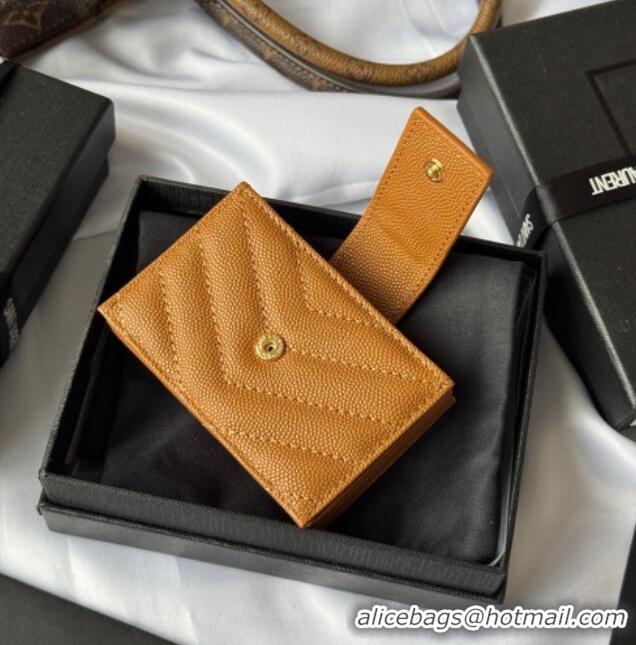 Good Looking Saint Laurent Grained Leather Card Holder Wallet 607907 Brown 2025