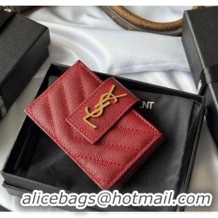 Top Quality Saint Laurent Grained Leather Card Holder Wallet 607907 Dark Burgundy 2025