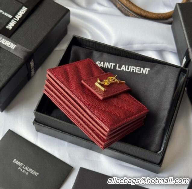 Top Quality Saint Laurent Grained Leather Card Holder Wallet 607907 Dark Burgundy 2025