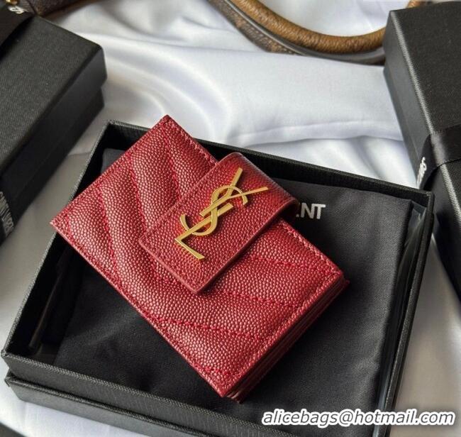 Top Quality Saint Laurent Grained Leather Card Holder Wallet 607907 Dark Burgundy 2025