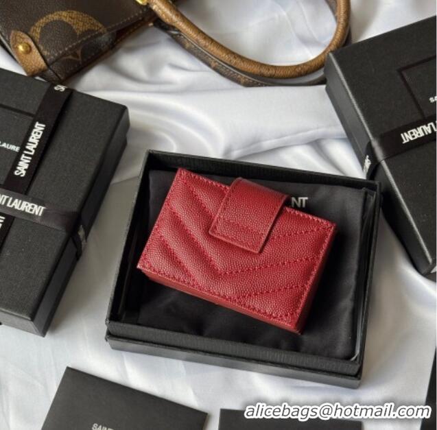 Top Quality Saint Laurent Grained Leather Card Holder Wallet 607907 Dark Burgundy 2025