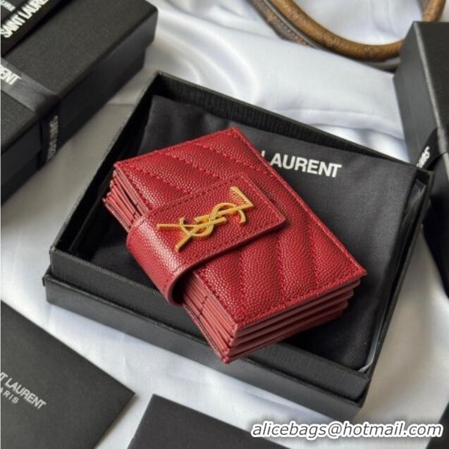 Top Quality Saint Laurent Grained Leather Card Holder Wallet 607907 Dark Burgundy 2025