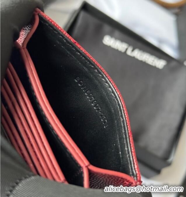 Top Quality Saint Laurent Grained Leather Card Holder Wallet 607907 Dark Burgundy 2025