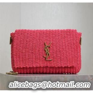Top Grade Saint Laurent Kate Medium Chain Bag in Raffia Straw 553804 Pink 2025
