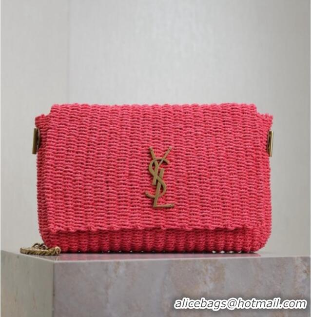 Top Grade Saint Laurent Kate Medium Chain Bag in Raffia Straw 553804 Pink 2025