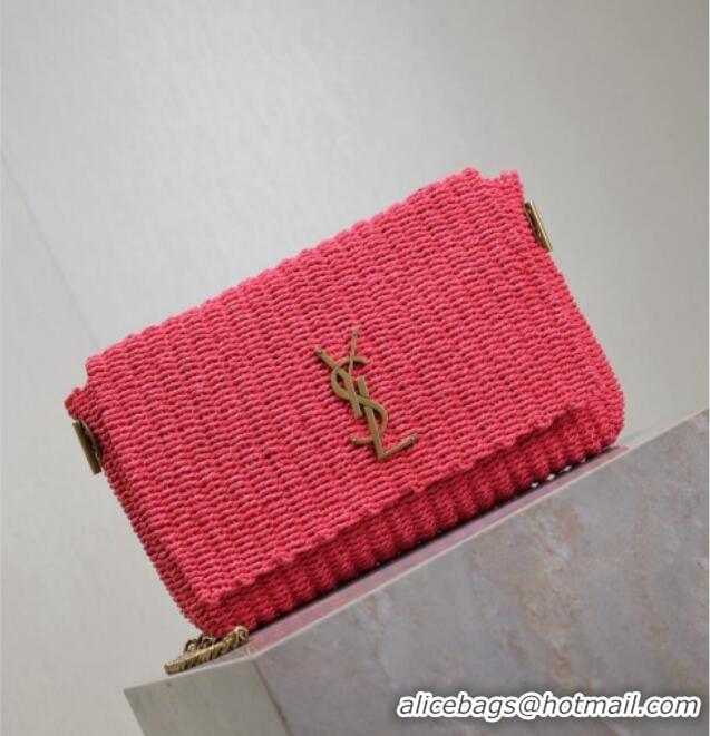 Top Grade Saint Laurent Kate Medium Chain Bag in Raffia Straw 553804 Pink 2025