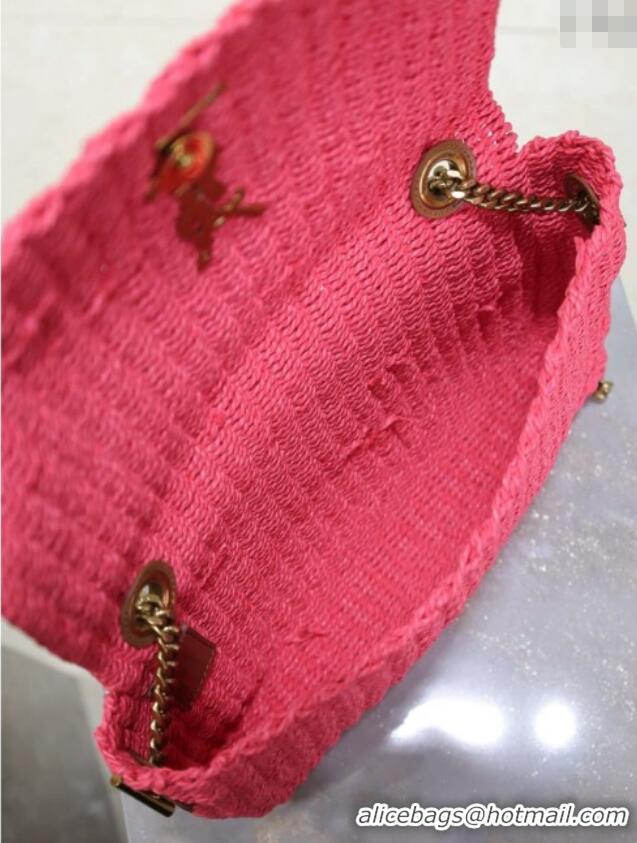 Top Grade Saint Laurent Kate Medium Chain Bag in Raffia Straw 553804 Pink 2025