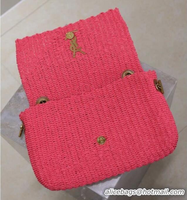 Top Grade Saint Laurent Kate Medium Chain Bag in Raffia Straw 553804 Pink 2025