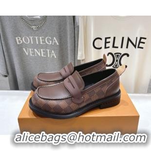 Sophisticated Louis Vuitton LV Bubble Loafers in Damier Canvas and Leather Brown 1AIJHI 1022071