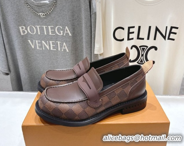 Sophisticated Louis Vuitton LV Bubble Loafers in Damier Canvas and Leather Brown 1AIJHI 1022071