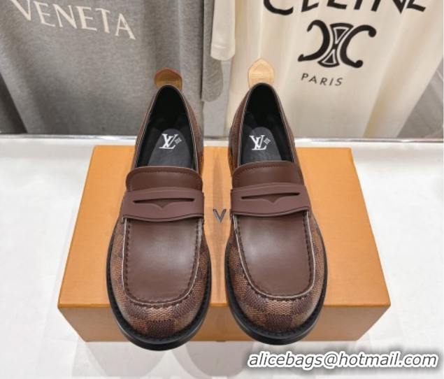 Sophisticated Louis Vuitton LV Bubble Loafers in Damier Canvas and Leather Brown 1AIJHI 1022071