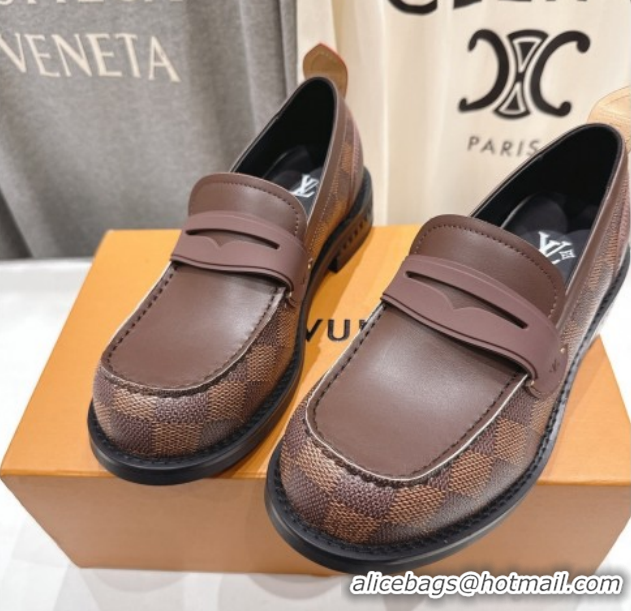 Sophisticated Louis Vuitton LV Bubble Loafers in Damier Canvas and Leather Brown 1AIJHI 1022071