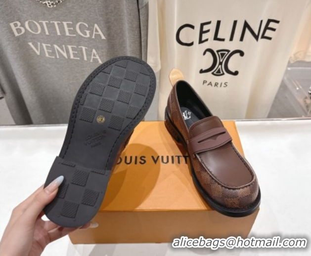 Sophisticated Louis Vuitton LV Bubble Loafers in Damier Canvas and Leather Brown 1AIJHI 1022071