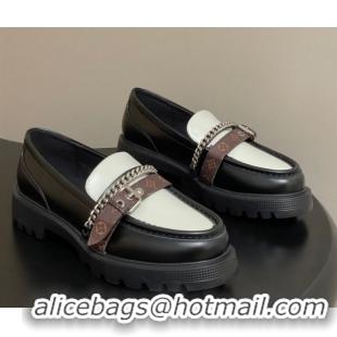 Buy Discount Louis Vuitton LV Vibe Loafers with Chain and and Buckle Strap Black/White 1022075