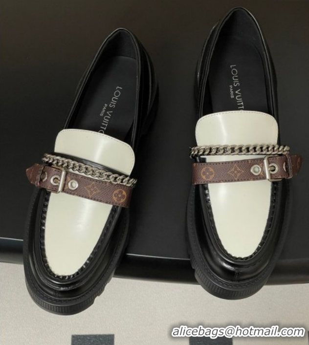 Buy Discount Louis Vuitton LV Vibe Loafers with Chain and and Buckle Strap Black/White 1022075