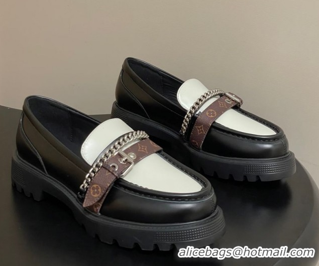 Buy Discount Louis Vuitton LV Vibe Loafers with Chain and and Buckle Strap Black/White 1022075