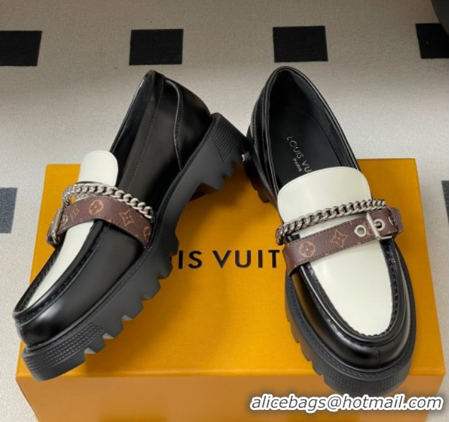 Buy Discount Louis Vuitton LV Vibe Loafers with Chain and and Buckle Strap Black/White 1022075
