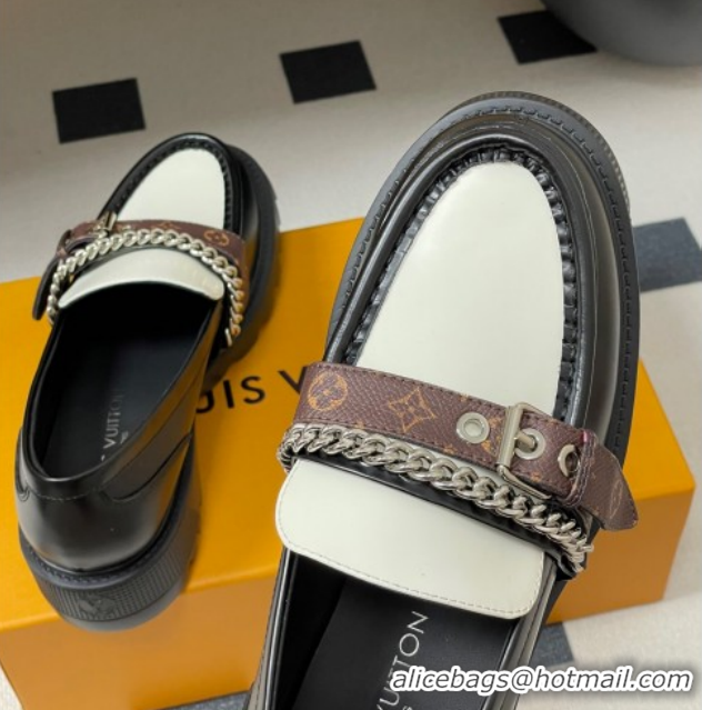 Buy Discount Louis Vuitton LV Vibe Loafers with Chain and and Buckle Strap Black/White 1022075